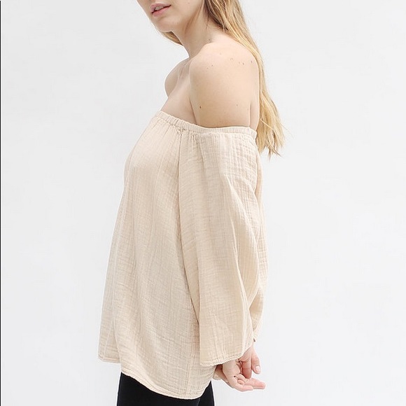 STARK X navy blue cotton gauze off shoulder top XS - Picture 2 of 10